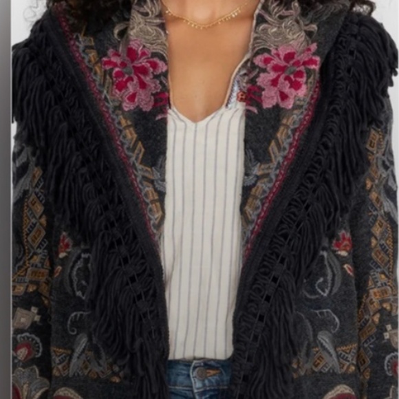 Boho Chic Johnny Was Hooded Fringed OMBRISA Duster - Picture 4 of 5